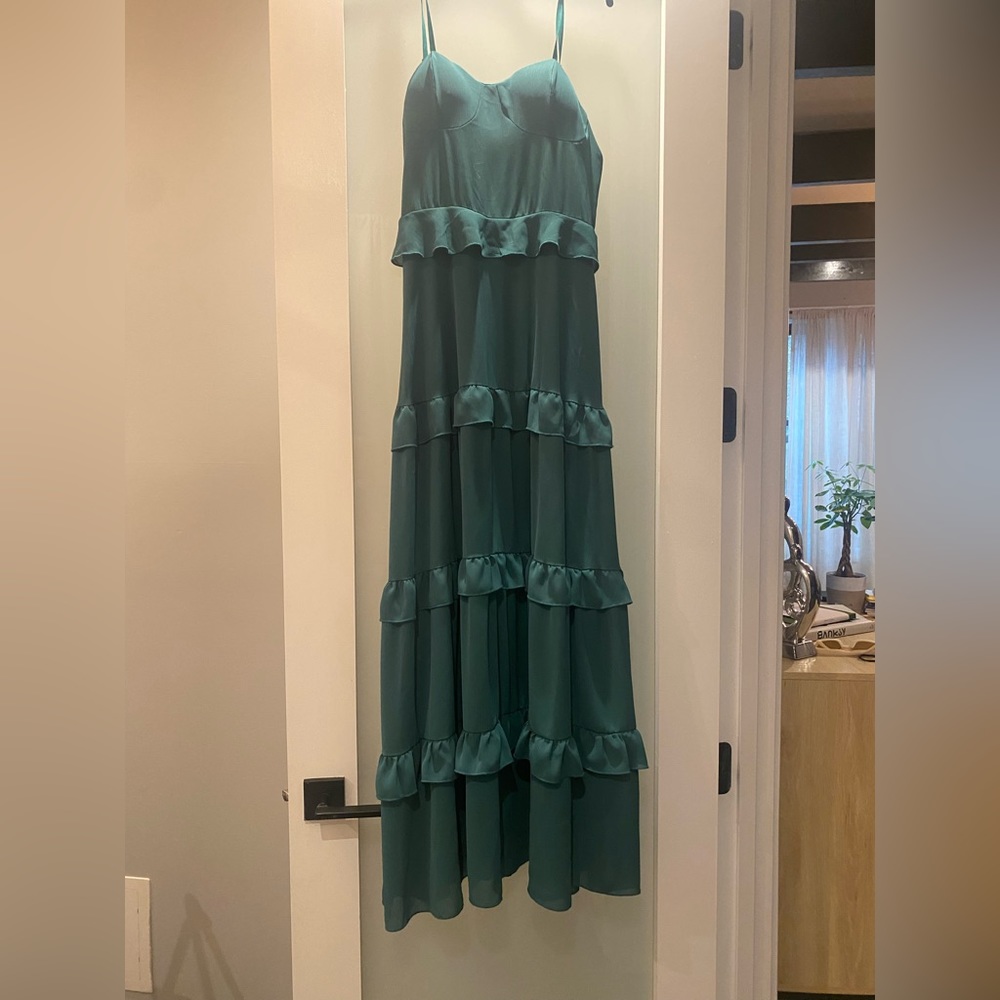 Tiered green maxi dress, perfect for weddings!